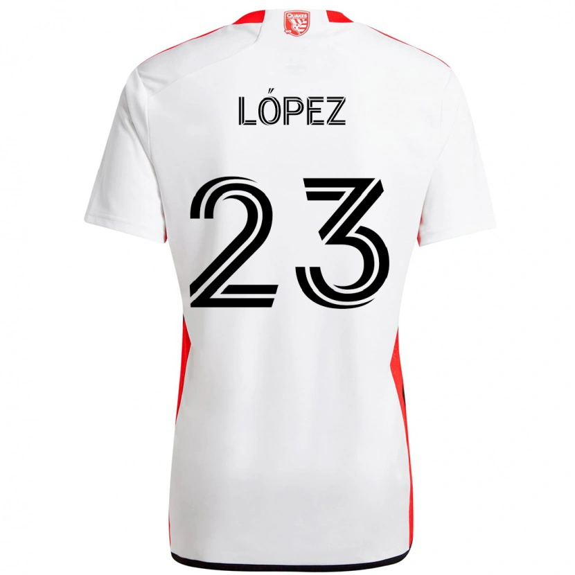 Danxen Mulher Camisola Hernán López #23 Branco Vermelho Alternativa 2025/26 Camisa