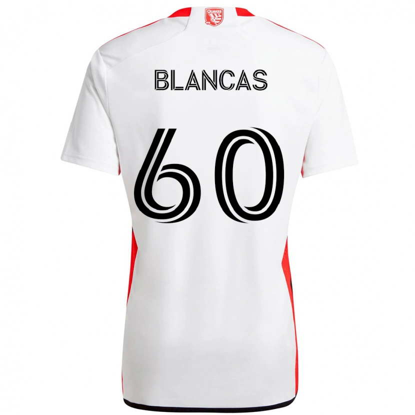 Danxen Mulher Camisola Eduardo Blancas #60 Branco Vermelho Alternativa 2025/26 Camisa