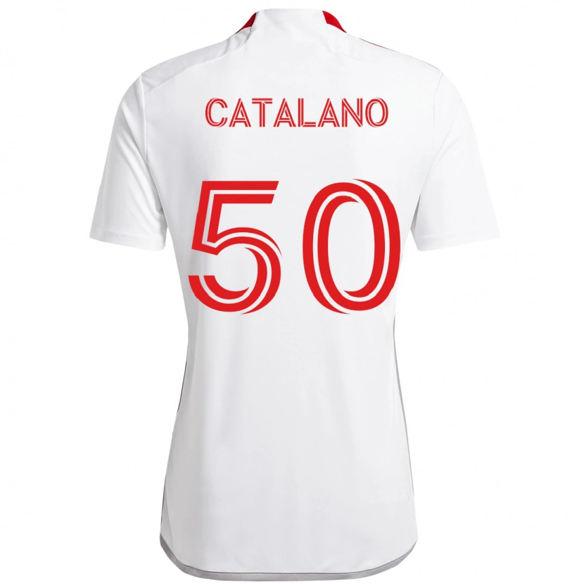 Danxen Mulher Camisola Gianluca Catalano #50 Branco Vermelho Alternativa 2025/26 Camisa