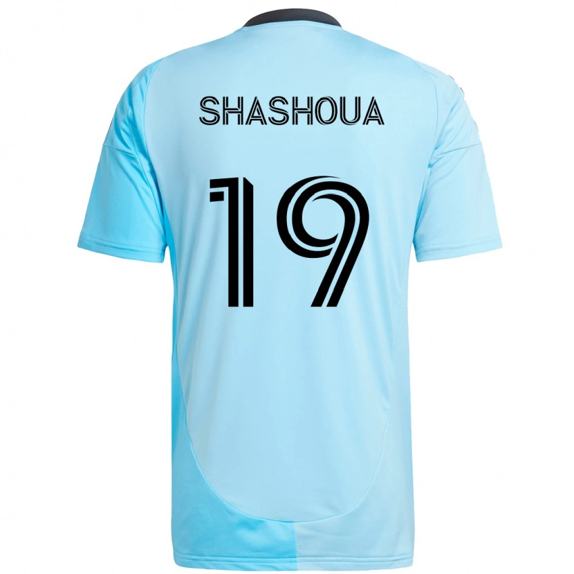 Danxen Mulher Camisola Sam Shashoua #19 Azul Celeste Alternativa 2025/26 Camisa