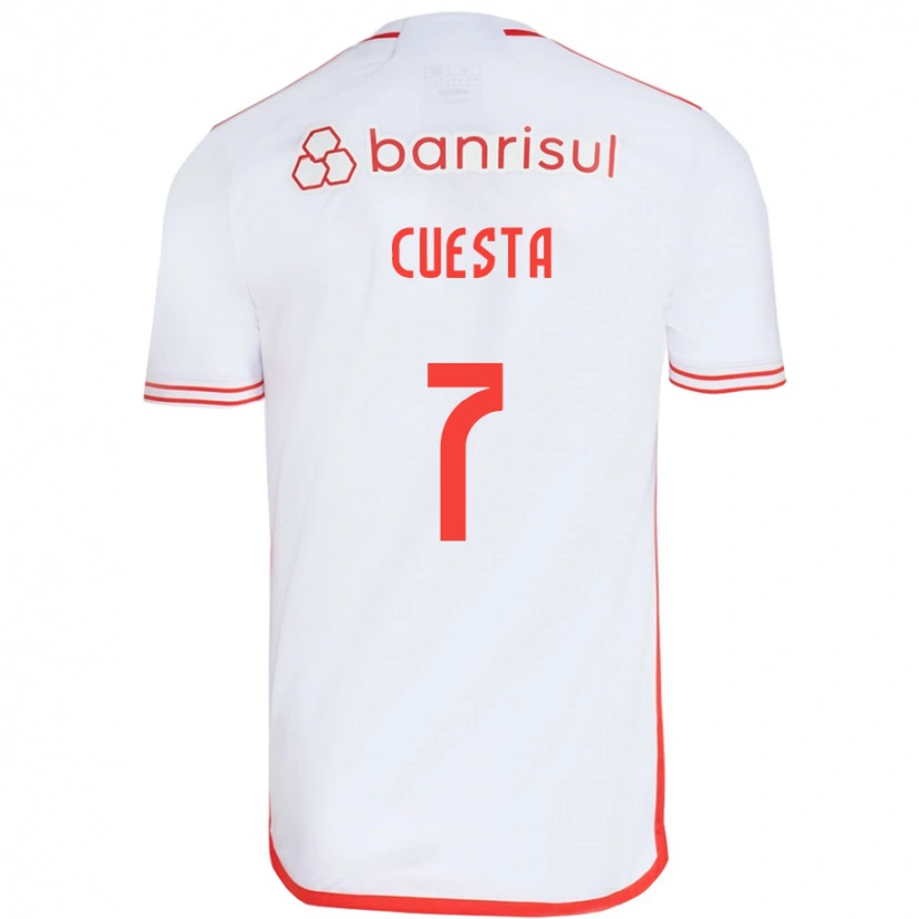 Danxen Mulher Camisola Juan Manuel Cuesta #7 Branco Vermelho Alternativa 2025/26 Camisa