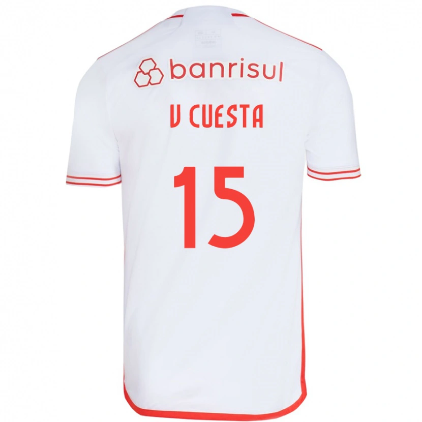 Danxen Mulher Camisola Victor Cuesta #15 Branco Vermelho Alternativa 2025/26 Camisa