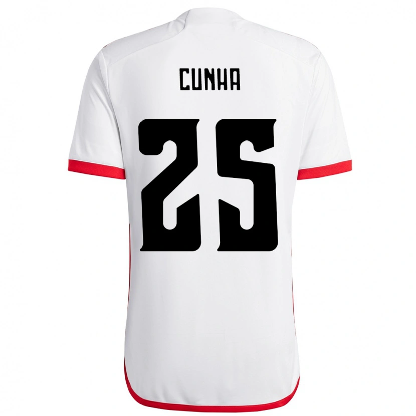 Danxen Mulher Camisola Matheus Cunha #25 Branco Vermelho Alternativa 2025/26 Camisa