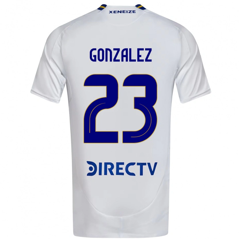 Danxen Mulher Camisola Diego Gonzalez #23 Branco Azul Alternativa 2025/26 Camisa