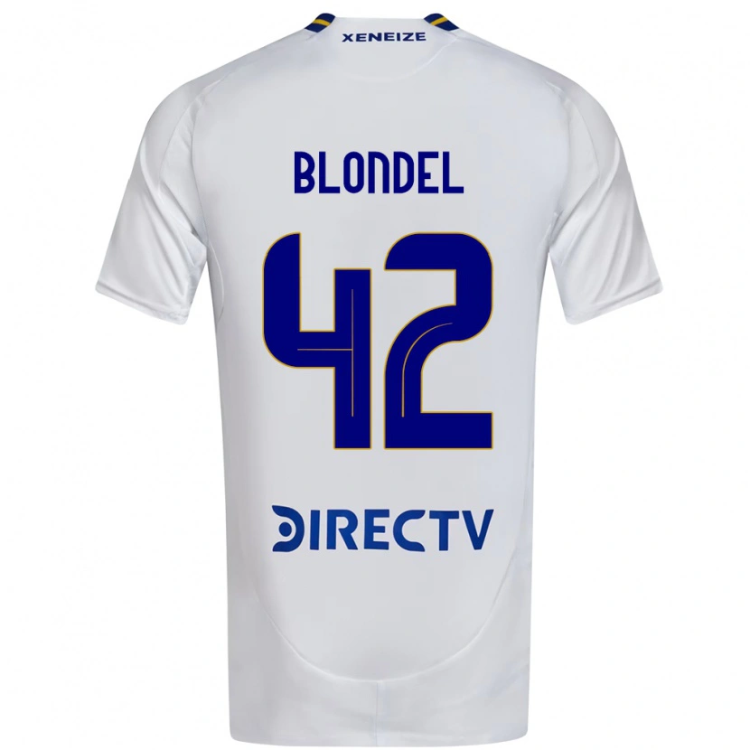Danxen Mulher Camisola Lucas Blondel #42 Branco Azul Alternativa 2025/26 Camisa