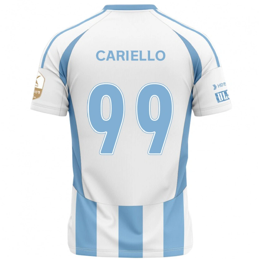 Danxen Mulher Camisola Yago Cariello #99 Branco Azul Celeste Alternativa 2025/26 Camisa