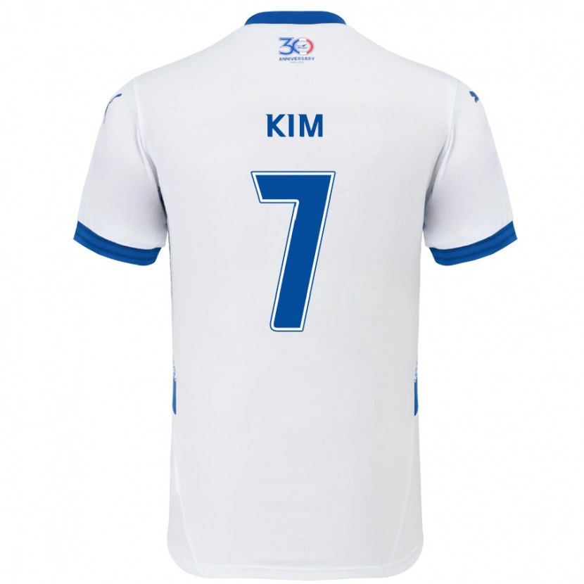 Danxen Mulher Camisola Hyun Kim #7 Branco Azul Royal Alternativa 2025/26 Camisa