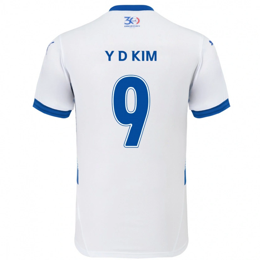 Danxen Mulher Camisola Dong-Yeon Kim #9 Branco Azul Royal Alternativa 2025/26 Camisa