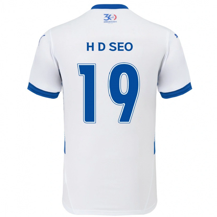 Danxen Mulher Camisola Dong-Han Seo #19 Branco Azul Royal Alternativa 2025/26 Camisa