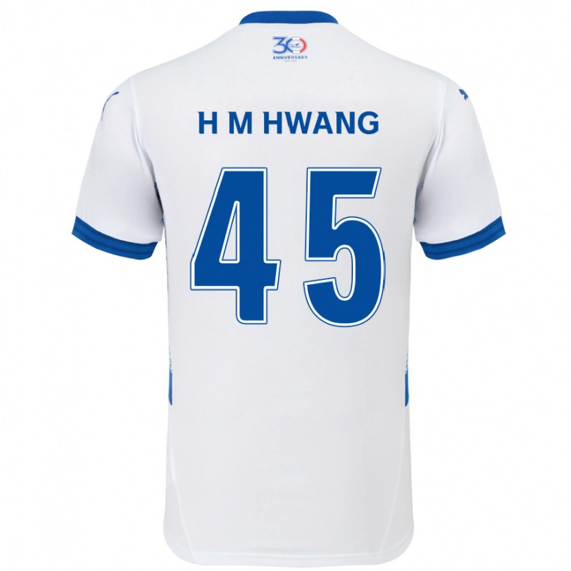 Danxen Mulher Camisola Myung-Hyun Hwang #45 Branco Azul Royal Alternativa 2025/26 Camisa