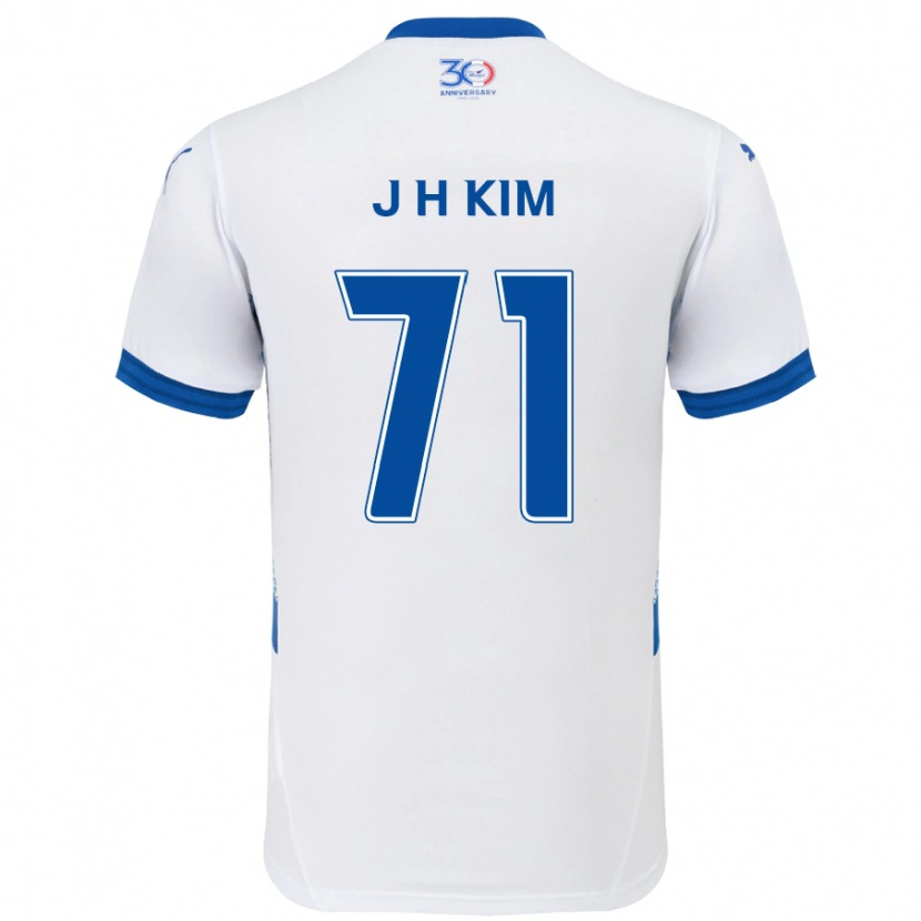 Danxen Mulher Camisola Ji-Ho Kim #71 Branco Azul Royal Alternativa 2025/26 Camisa