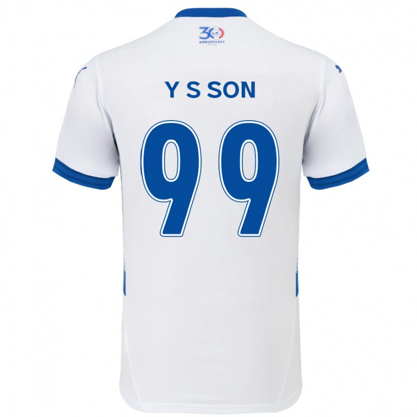 Danxen Mulher Camisola Suk-Yong Son #99 Branco Azul Royal Alternativa 2025/26 Camisa