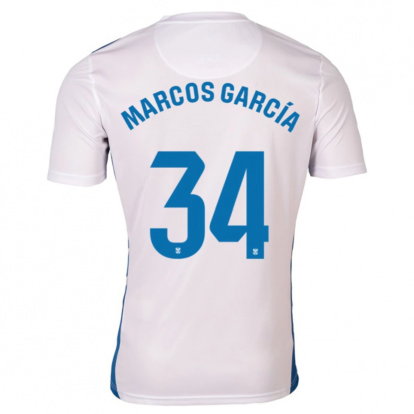 Danxen Mulher Camisola Marcos García #34 Branco Azul Principal 2025/26 Camisa