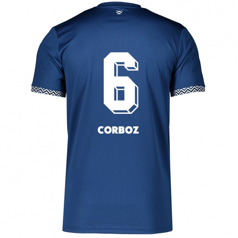 Danxen Mulher Camisola Mael Corboz #6 Azul Marinho Branco Principal 2025/26 Camisa