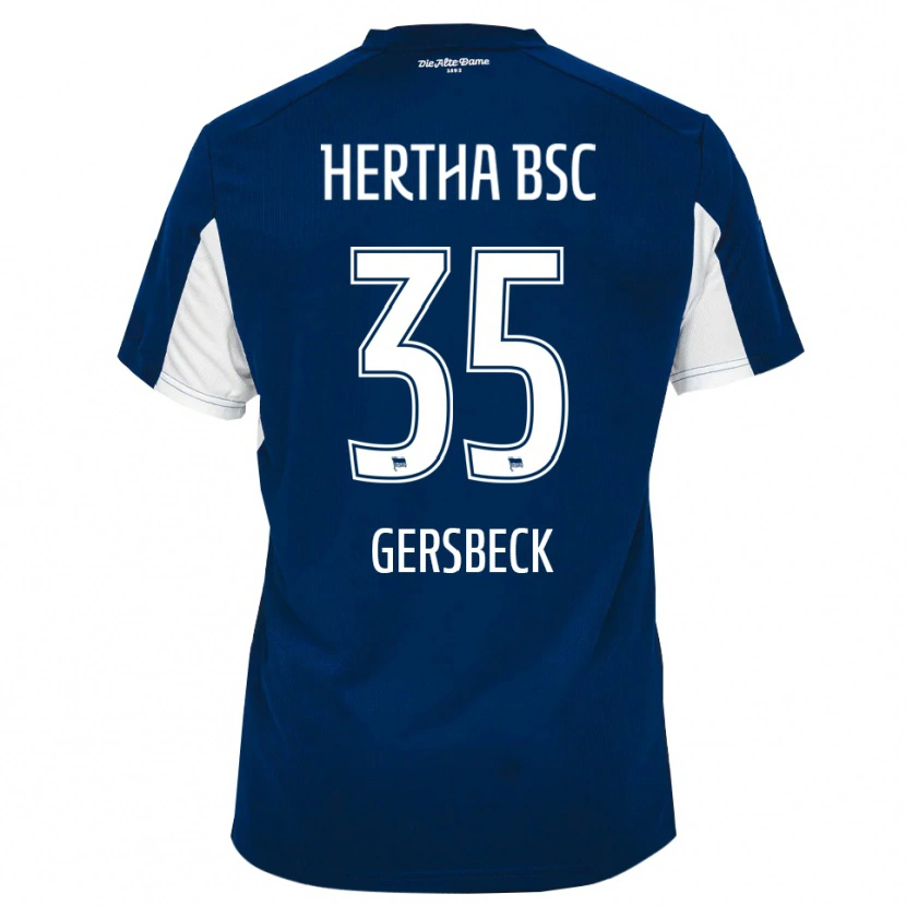 Danxen Mulher Camisola Marius Gersbeck #35 Branco Azul Principal 2025/26 Camisa