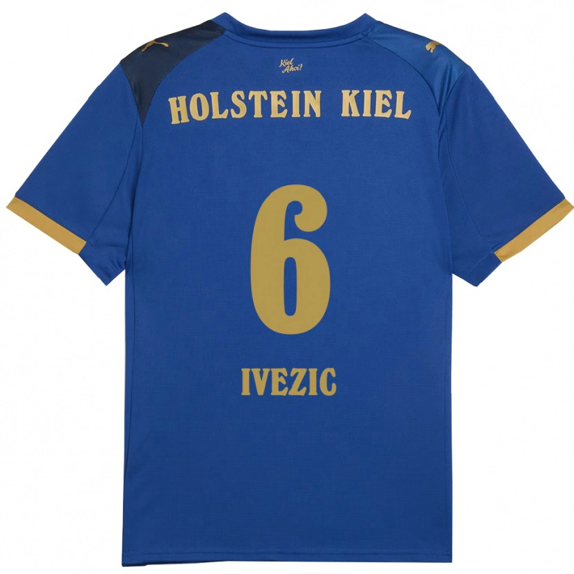 Danxen Mulher Camisola Marko Ivezic #6 Azul Dourado Principal 2025/26 Camisa