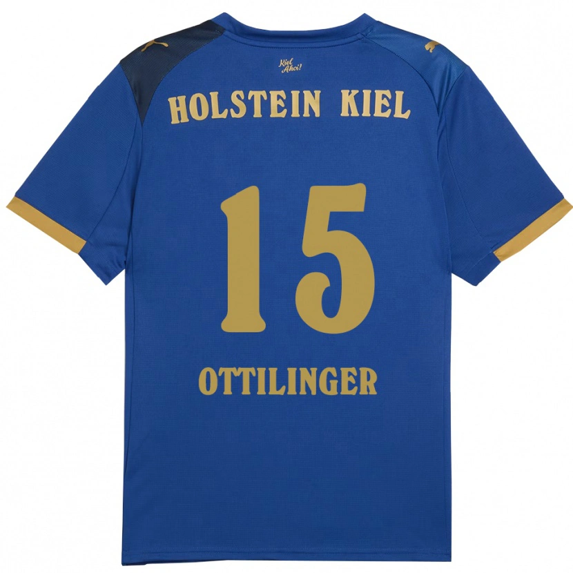 Danxen Mulher Camisola Tim Ottilinger #15 Azul Dourado Principal 2025/26 Camisa