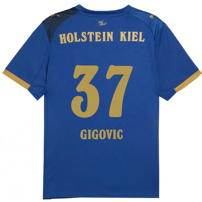 Danxen Mulher Camisola Armin Gigovic #37 Azul Dourado Principal 2025/26 Camisa