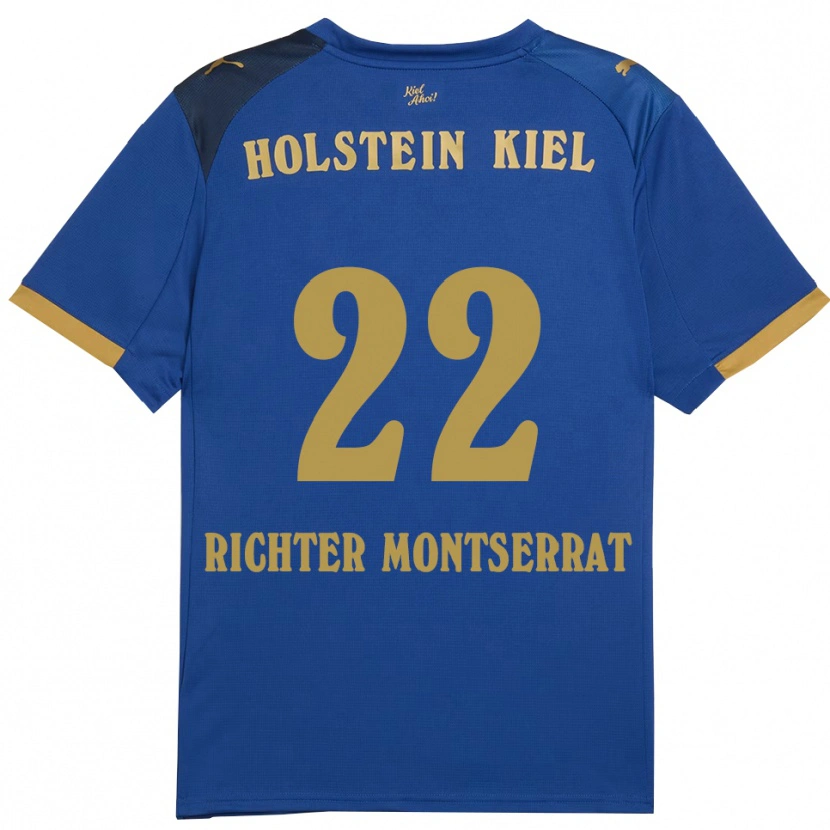 Danxen Mulher Camisola Mark Richter Montserrat #22 Azul Dourado Principal 2025/26 Camisa