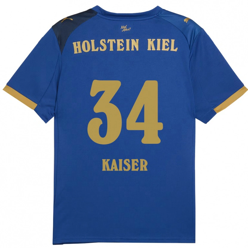 Danxen Mulher Camisola Konstantin Kaiser #34 Azul Dourado Principal 2025/26 Camisa
