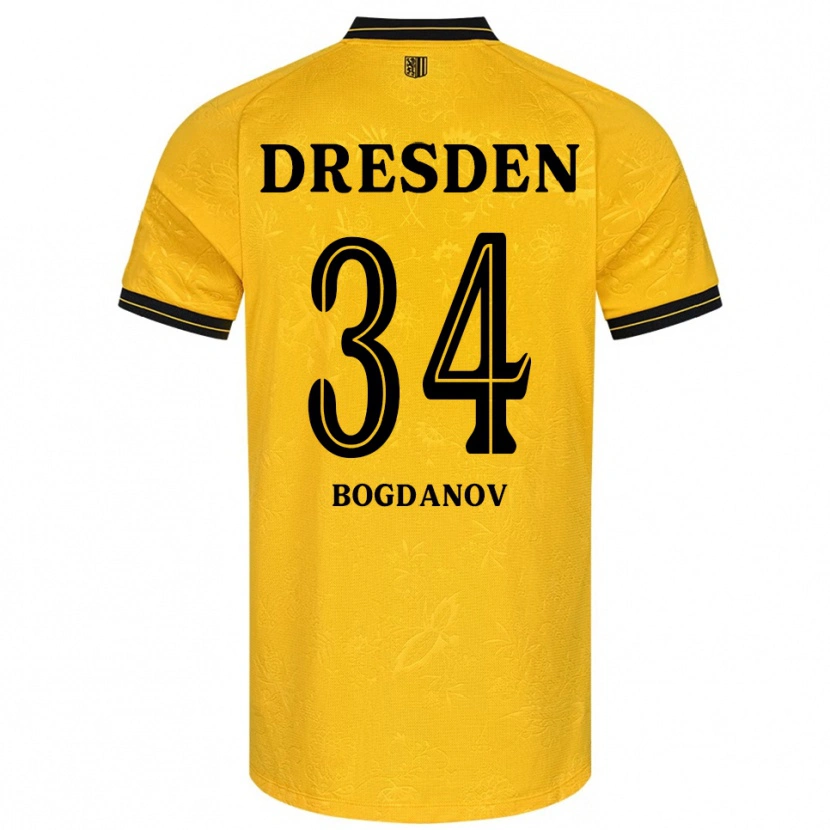 Danxen Mulher Camisola Dmytro Bogdanov #34 Amarelo Preto Principal 2025/26 Camisa