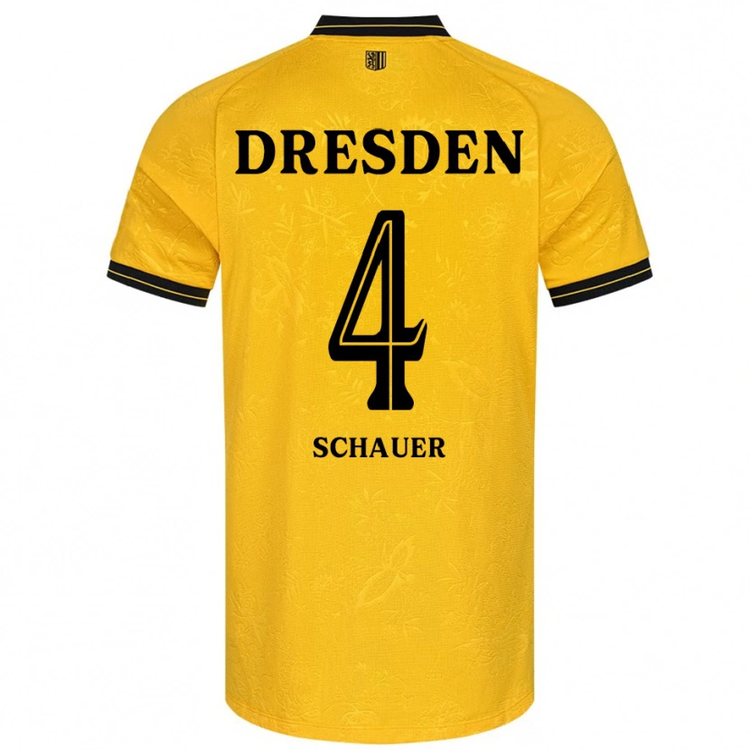 Danxen Mulher Camisola Maurice Schauer #4 Amarelo Preto Principal 2025/26 Camisa