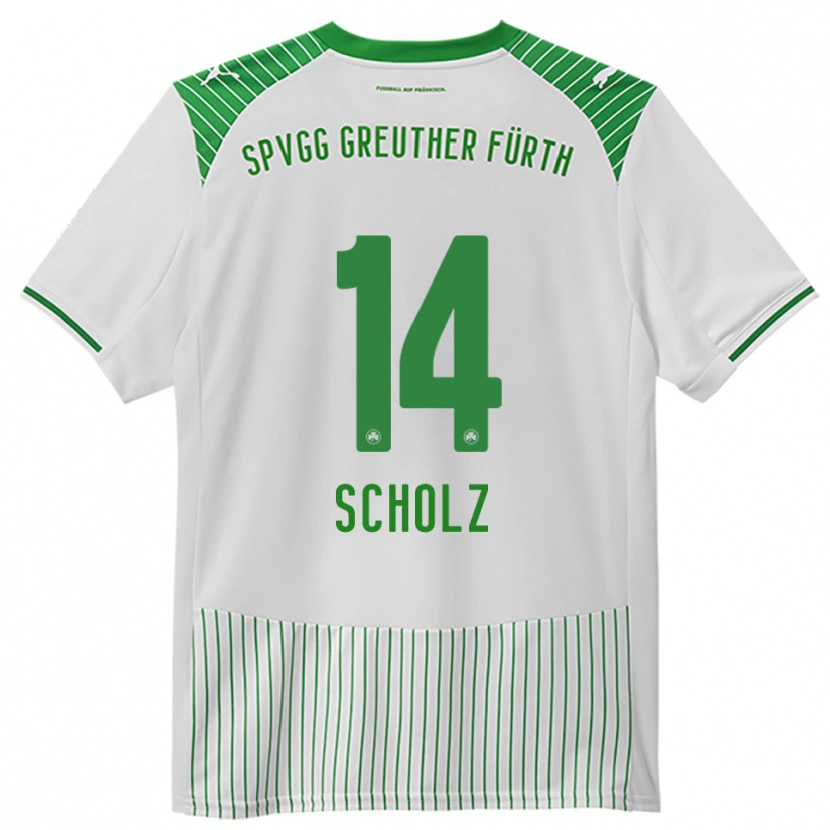 Danxen Mulher Camisola Yannick Scholz #14 Branco Verde Principal 2025/26 Camisa