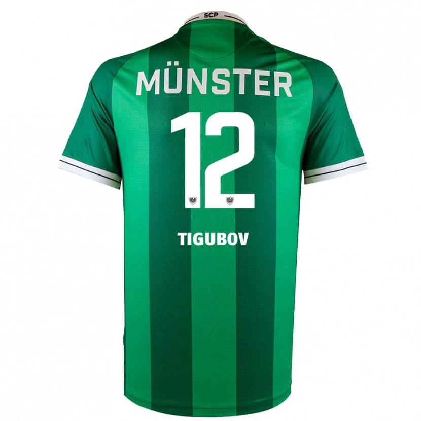 Danxen Mulher Camisola Adrian Tigubov #12 Verde Branco Principal 2025/26 Camisa