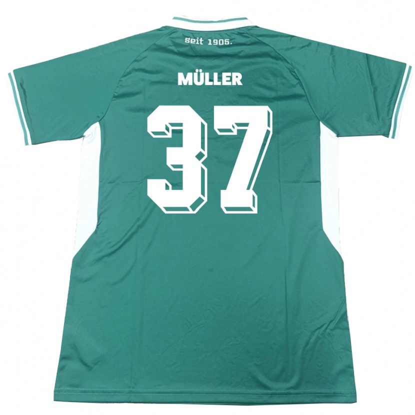 Danxen Mulher Camisola Sebastian Müller #37 Verde Branco Principal 2025/26 Camisa