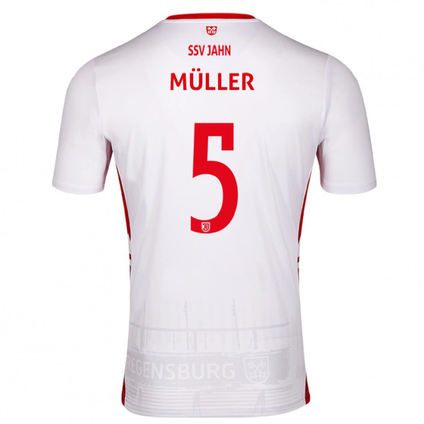 Danxen Mulher Camisola Philipp Müller #5 Branco Vermelho Principal 2025/26 Camisa