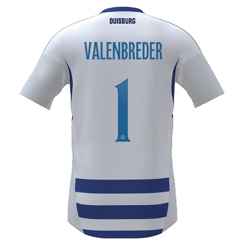 Danxen Mulher Camisola Frederik Valenbreder #1 Branco Azul Principal 2025/26 Camisa