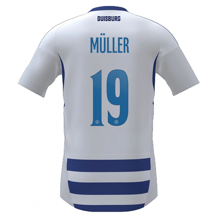 Danxen Mulher Camisola Leon Müller #19 Branco Azul Principal 2025/26 Camisa