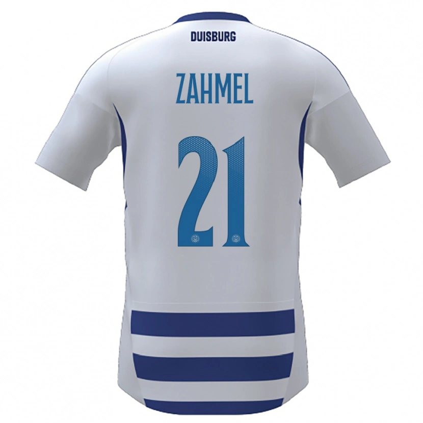 Danxen Mulher Camisola Jannik Zahmel #21 Branco Azul Principal 2025/26 Camisa