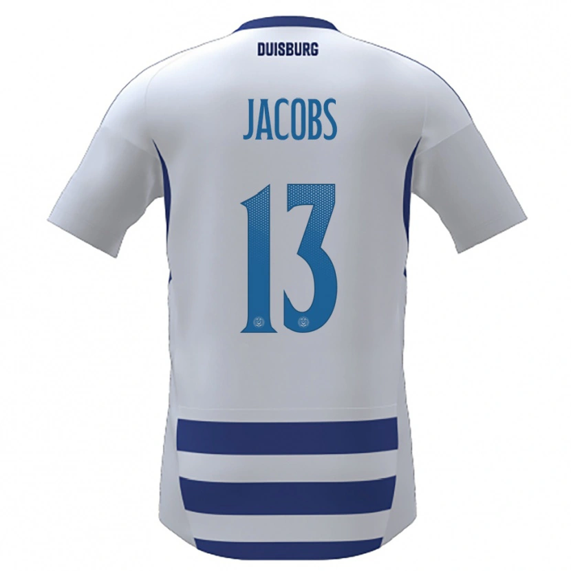 Danxen Mulher Camisola Jol Jacobs #13 Branco Azul Principal 2025/26 Camisa