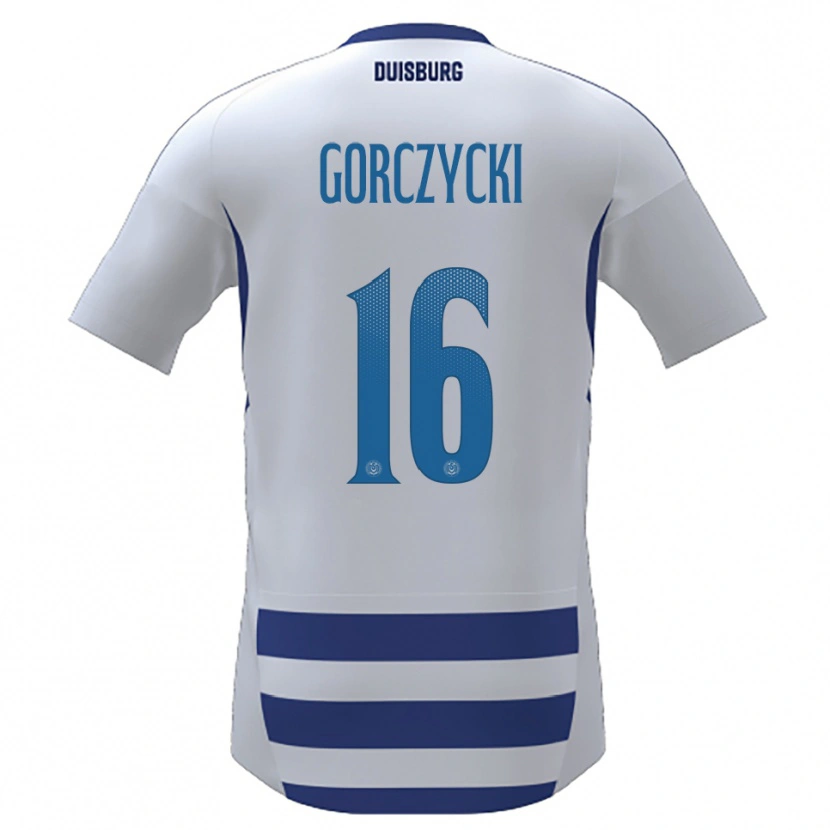 Danxen Mulher Camisola Adrian Gorczycki #16 Branco Azul Principal 2025/26 Camisa
