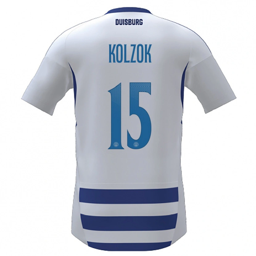 Danxen Mulher Camisola Dominik Kolzok #15 Branco Azul Principal 2025/26 Camisa