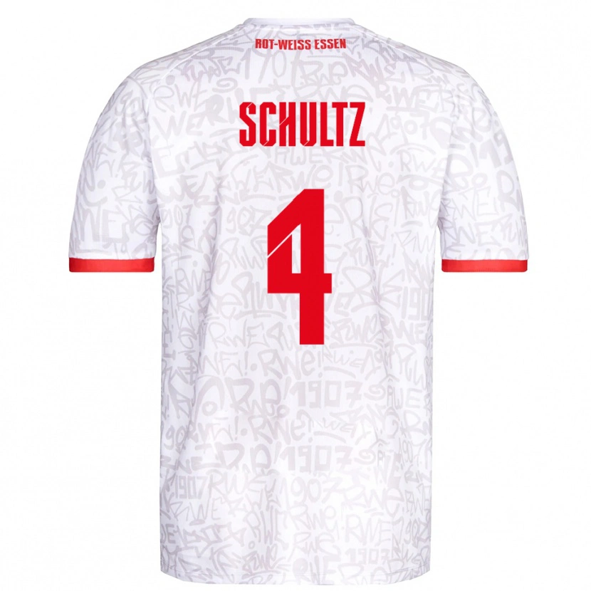 Danxen Mulher Camisola Michael Schultz #4 Branco Vermelho Principal 2025/26 Camisa