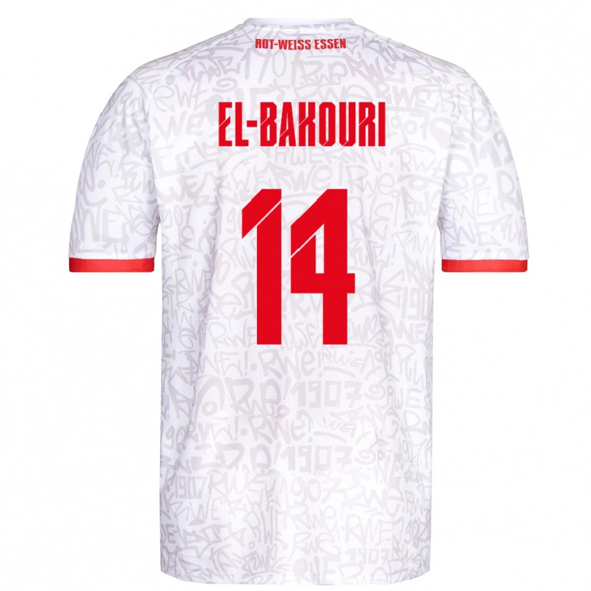 Danxen Mulher Camisola Ibrahim El-Bakouri #14 Branco Vermelho Principal 2025/26 Camisa