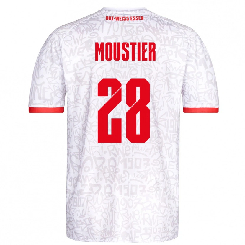Danxen Mulher Camisola Tom Moustier #28 Branco Vermelho Principal 2025/26 Camisa