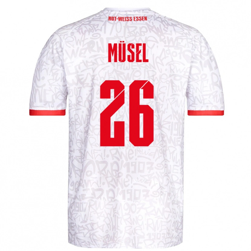 Danxen Mulher Camisola Torben Müsel #26 Branco Vermelho Principal 2025/26 Camisa