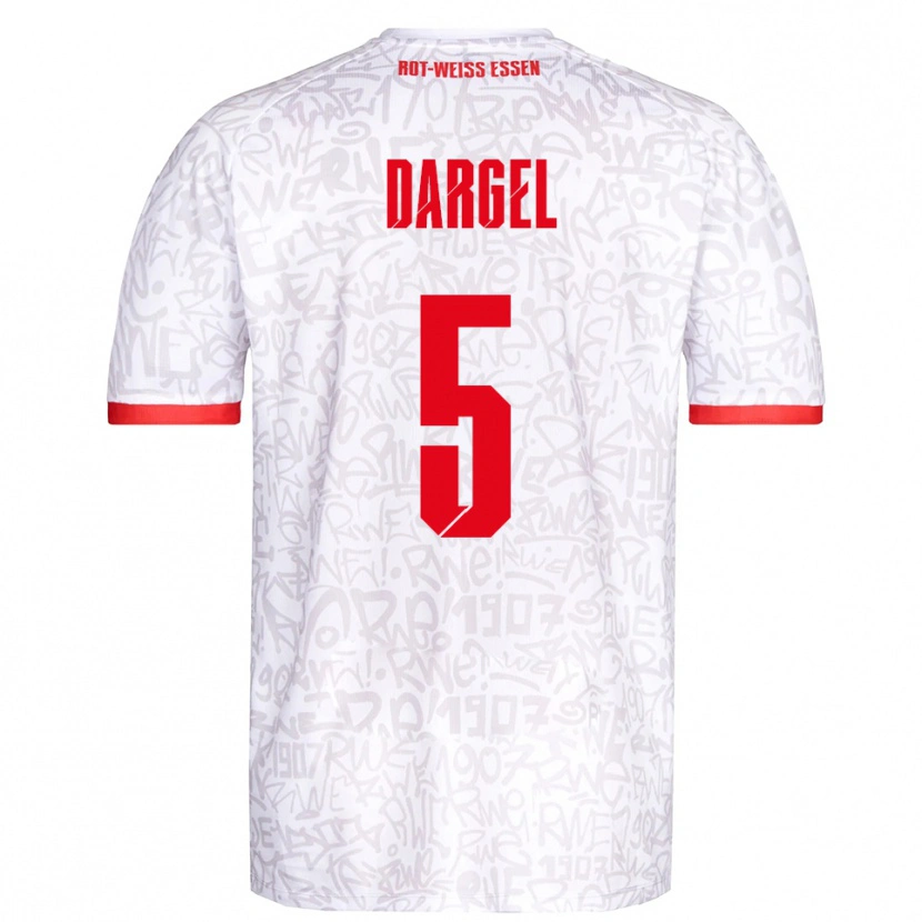 Danxen Mulher Camisola Timo Dargel #5 Branco Vermelho Principal 2025/26 Camisa
