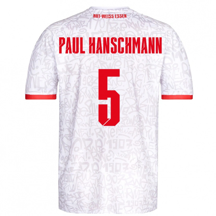 Danxen Mulher Camisola Theodor Paul Hanschmann #5 Branco Vermelho Principal 2025/26 Camisa