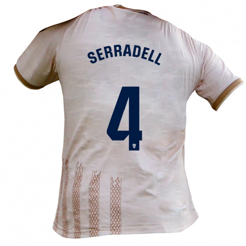Danxen Mulher Camisola Álex Serradell #4 Branco Sujo Castanho Alternativa 2025/26 Camisa