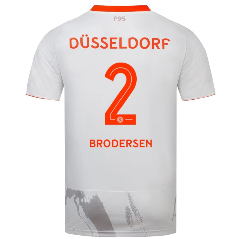 Danxen Mulher Camisola Leonard Brodersen #2 Branco Laranja Alternativa 2025/26 Camisa