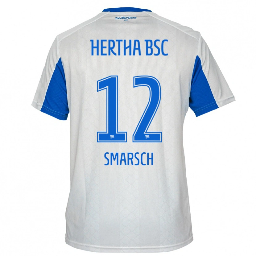 Danxen Mulher Camisola Dennis Smarsch #12 Branco Azul Alternativa 2025/26 Camisa
