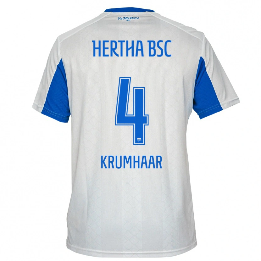 Danxen Mulher Camisola Marvin Krumhaar #4 Branco Azul Alternativa 2025/26 Camisa