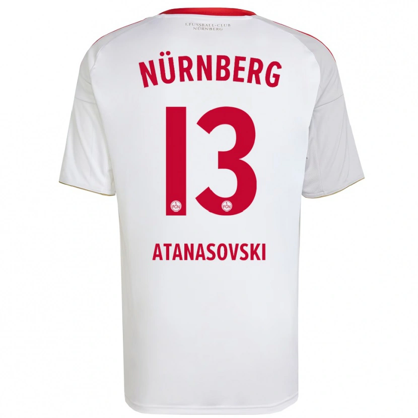 Danxen Mulher Camisola Adrian Atanasovski #13 Branco Vermelho Alternativa 2025/26 Camisa