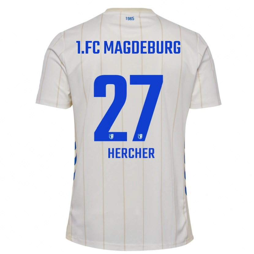 Danxen Mulher Camisola Philipp Hercher #27 Branco Azul Alternativa 2025/26 Camisa