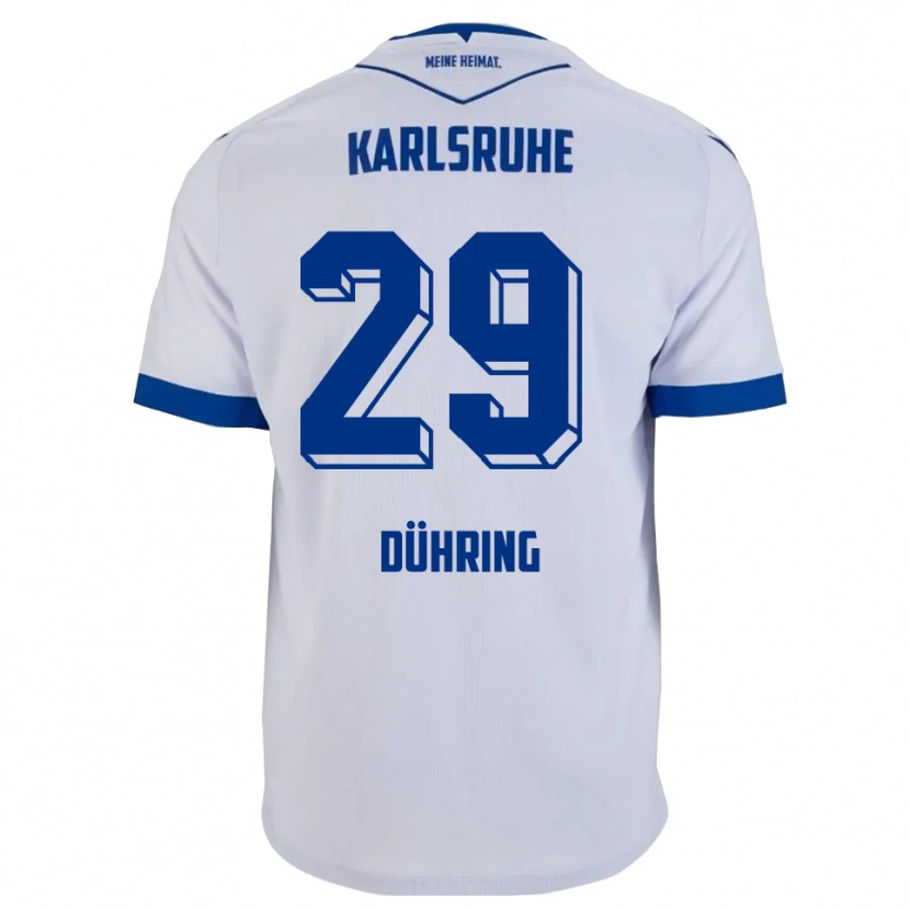 Danxen Mulher Camisola Niclas Dühring #29 Branco Azul Alternativa 2025/26 Camisa