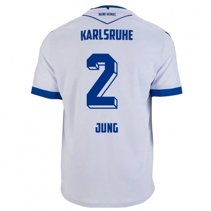 Danxen Mulher Camisola Sebastian Jung #2 Branco Azul Alternativa 2025/26 Camisa